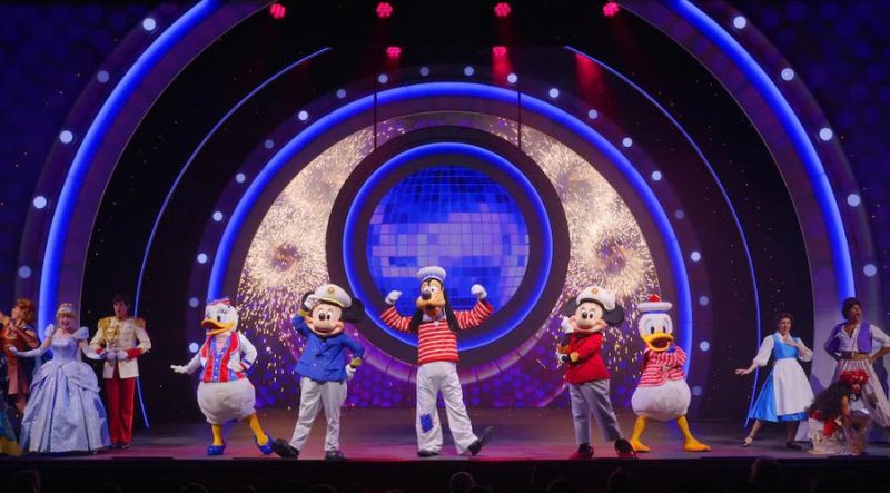 A stage show featuring various Disney Characters